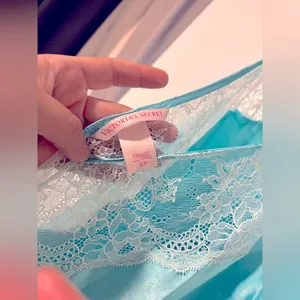 Victoria's Secret 00's vintage aqua silky 100% synthetic lace criss cross back y2k mini slip dress thumbnail 7