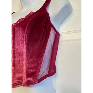 Victoria's Secret Corset Top Womens Medium Burgundy Velvet‎ Dream Angels Bustier thumbnail 4