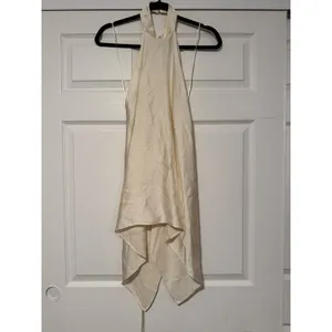 Zara Woman ZW Collection Halter Open Back Top Festival Flowy Satin Ivory thumbnail 3