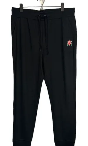 Badgley Mischka Women’s Black French Terry Joggers Face Logo Original Artwork LG thumbnail 1