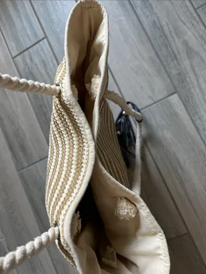 Rip Curl Beige and White Striped Rope Tote with Black Tassel thumbnail 6