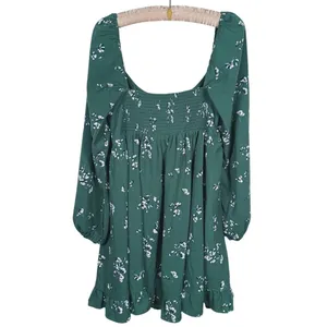 Abercrombie & Fitch Floral Babydoll Mini Dress Size LT Green Romantic Whimsical thumbnail 3