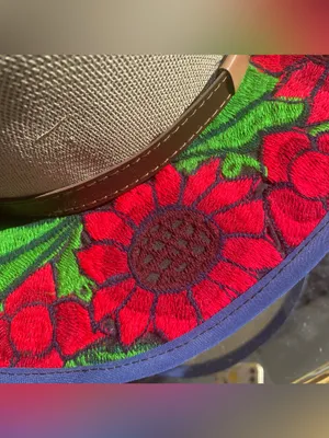 Colorful bold floral embroidered Mexican summer sun hat boho Southwest one size thumbnail 5