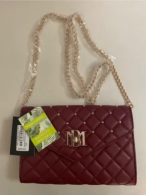 Badgley Mischka NWT Crossbody Diamond Quilting Round Studs on Front Wine Gold thumbnail 1