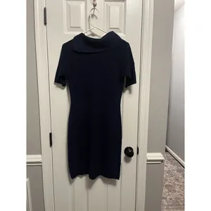Calvin Klein Size Small‎ Blue Knit Sweater Dress Asymmetric Neck Zip Collar thumbnail 3