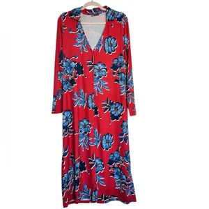 Zara Red Floral Button‎ Front Long Sleeves Midi Dress Medium thumbnail 3