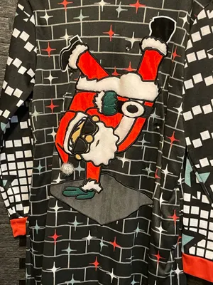 Holiday Time Santa Claus unisex bodysuit Christmas Onesie sz Lg RARE works! thumbnail 3