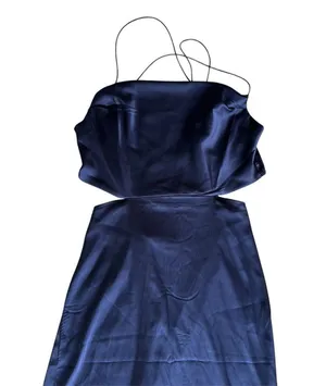 Lyaner Navy Blue Satin Midi Dress Cut Out Strappy Sexy Formal Wedding Event thumbnail 4