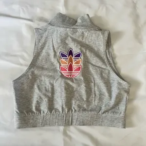 Adidas Originals Tank Top Logo Play Cropped Light Gray Heather Size Small thumbnail 4