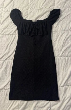Black Eyelet Milkmaid Mini Dress Whimsygoth Coquette Dark Cottagecore Gothic Y2K thumbnail 1