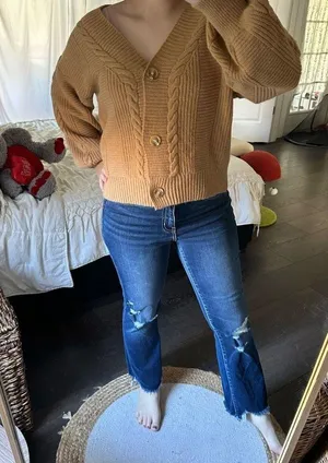 Petal + Pup Women’s Small/Medium Brown Cropped Cable Knit Cardigan thumbnail 1