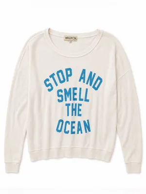 Wildfox Stop and Smell the Ocean Sweatshirt Women S White Graphic USA Made thumbnail 2