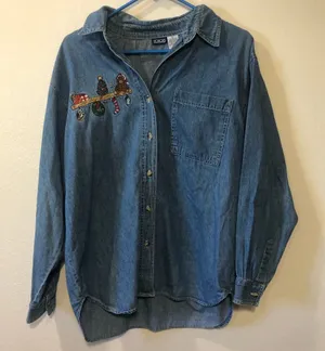 Vintage Honors denim button up with Christmas embroidery medium thumbnail 1