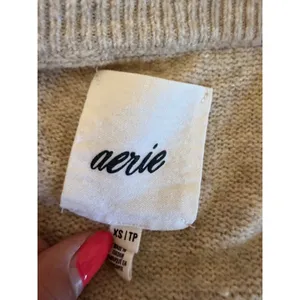 Aerie Womens Oversized V-Neck Pullover Sweater Oatmeal Beige Marled XS 6WDLFx25‎ thumbnail 4