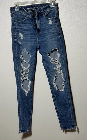 American Eagle Women Hi-Rise Jegging Jeans Distressed Denim Blue‎ Jeans size 6 thumbnail 1