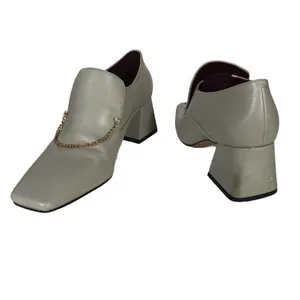 Charles & Keith Gray Leather Block Heel Chain Loafers (36) thumbnail 8