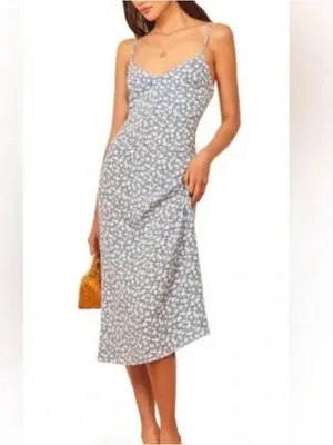 Reformation Nella blue and white floral midi dress size 2 thumbnail 3