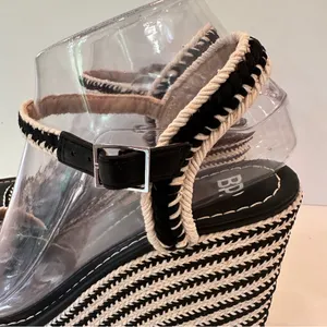 New BP Crochet Platform Wedge Sandals Sz 9 Black Cream Espadrilles Heels thumbnail 5