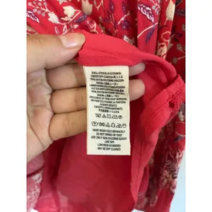 Free People Red Floral Paisley Tassel Tie Mini Dress Long Sleeve Pleated Rayon thumbnail 7
