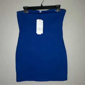 NEW ZARA blue bandeau denim strapless mini dress women’s size medium thumbnail 3