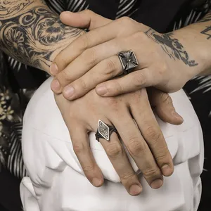 925 Silver Plated Cross Ring for Men Women,Punk Ring,Hip Hop Ring thumbnail 5