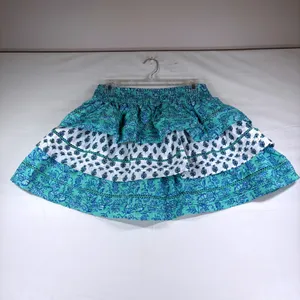 Roller Rabbit Teal Green Floral Block Print Tiered Cotton Mini Skirt Small thumbnail 2