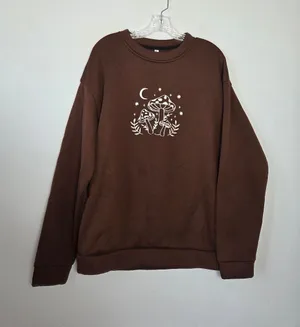 Chocolate Brown Mushroom Sweatshirt Oversized Cozy Goblincore Forest Grunge XL thumbnail 1