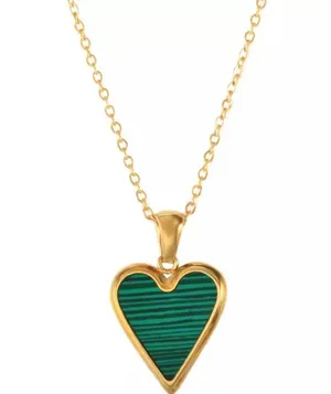 Stainless Steel Malachite Heart Pendant Necklace thumbnail 4