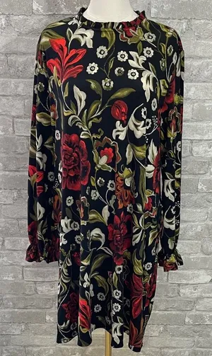 Maurices 24/7 Black and Red Lila Floral Long Sleeve Dress thumbnail 1