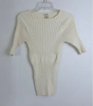 Sundance Cream Ribbed Organic Cotton Chevron Knit Elbow Sleeve Top M thumbnail 1