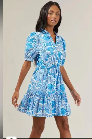 Women’s Sugarlips Biller Floral Stacie Button Down Mini Dress Blue Nautical M 🐟 thumbnail 4