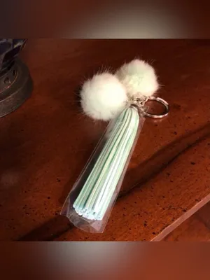 Mint Green Faux Fur Pom Pom Tassel Keychain | Double Pom Bag Charm thumbnail 2
