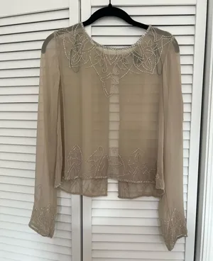Buckle Sheer Long Sleeve Top with Beading thumbnail 1