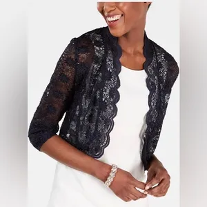 R & M Richards Scalloped Sequin Lace Black Bolero thumbnail 4