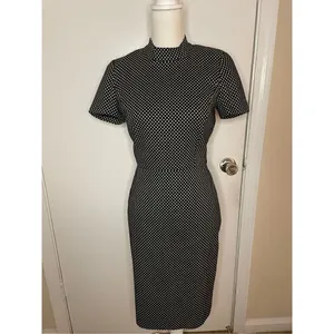 NWT JCrew Mock Neck Jacquered Sheath Dress Black/ Metallic Gold Short Sleeve Siz thumbnail 12