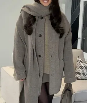 NWT Zara short knit coat with scarf blogger favorite medium m mink marl thumbnail 2