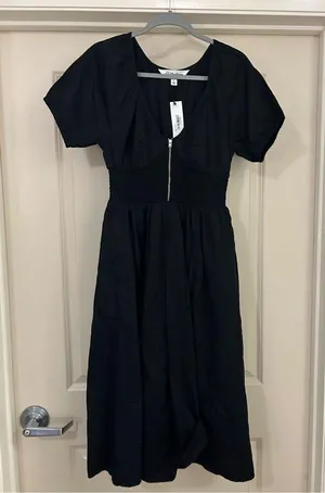 NEW Black The Drop Daksha Cotton Smocked Zipper Detail Dress XS thumbnail 4