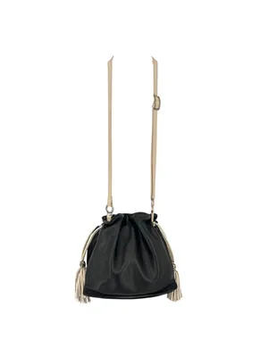 Brighton Boho Western Bucket Slouch Bag Leather Black White Tassel Silver Charms thumbnail 6