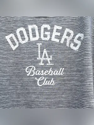 Woman’s New Era CoopersTown Dodgers Gray Striped Tee Dodgers Baseball Club Sz L thumbnail 3