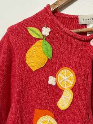 Susan Bristol Vintage Lemon Knit Cardigan Sweater Size Large XL Vtg thumbnail 6