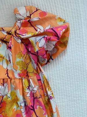 orange pink white cherry blossom dress thumbnail 3