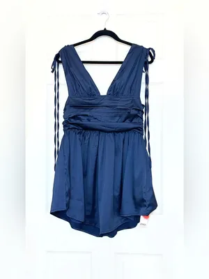 NWT Cider Solid Satin Ruched Mini Dress – Navy Blue – XL thumbnail 5