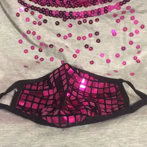 Hot Pink Sequin Grid Pattern Breathable Mask thumbnail 3