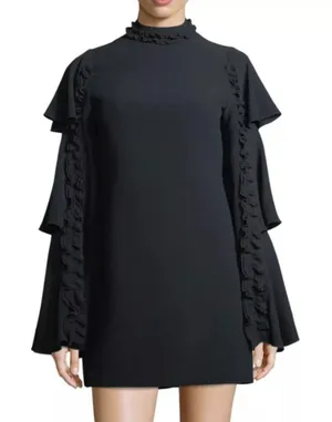 Alexis Marianne Black Tiered Bell Sleeve Crepe Mini Dress S thumbnail 1