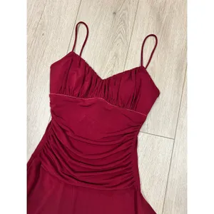 Papaya Burgundy Ruched Bodycon Mini‎ Dress Side Ruffle Spaghetti Strap Red Small thumbnail 5
