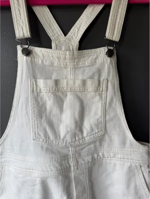 Aerie White Denim Short Overalls - Medium thumbnail 2