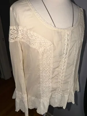 Free People 100% Cotton Cream Lace-Trim Bohemian Tunic thumbnail 2