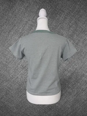 Women’s Sage Green Striped Tee Size 3 Short Sleeve T-Shirt thumbnail 7