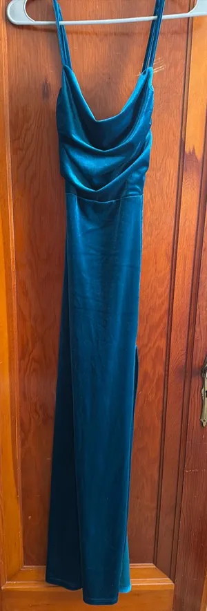 Formal Blue Velvet Dress thumbnail 1