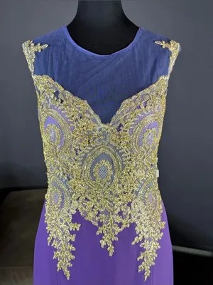 Women’s Purple Formal Evening Gown Gold Accents Mermaid Fit Train Size 10 NWT thumbnail 7